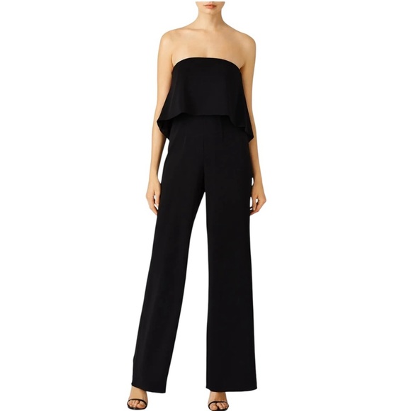 NWT DO+BE Black Strapless Overlay Front Ruffle Wide Leg Jumpsuit Black Size M - Picture 9 of 12